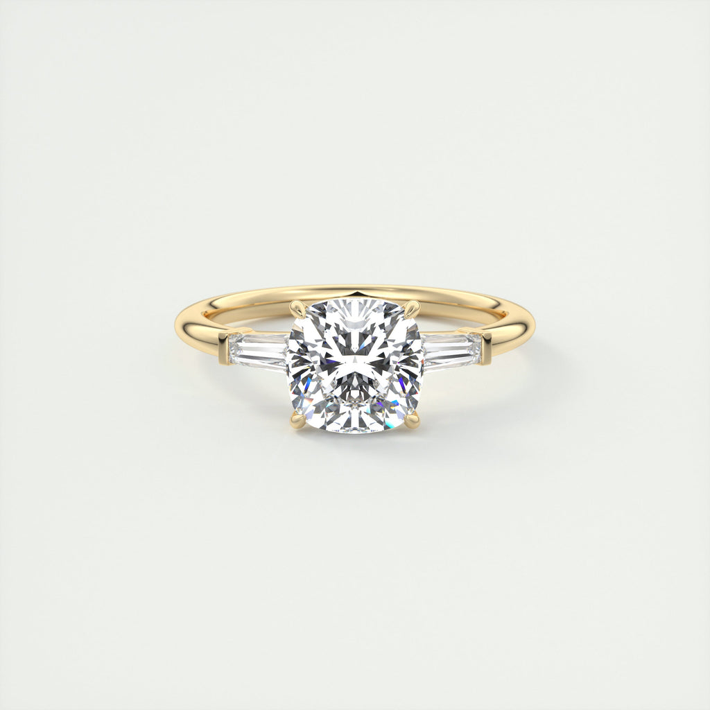 2 Carat Cushion Plunge Three-Stone Engagement Ring