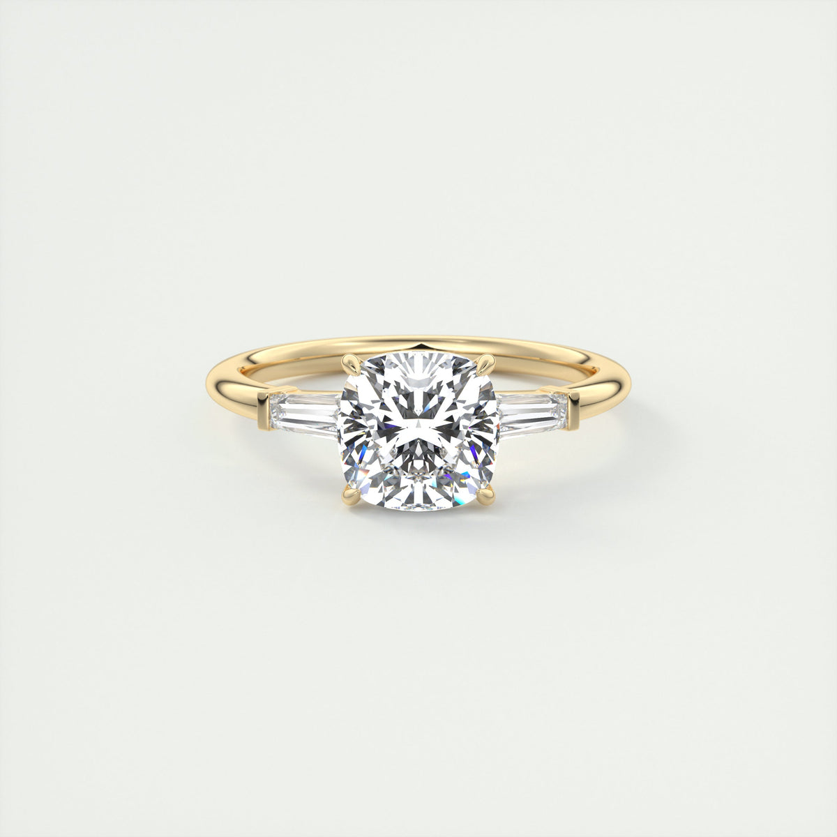 2 Carat Cushion Plunge Three-Stone Engagement Ring