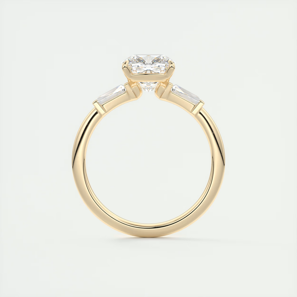 2 Carat Cushion Plunge Three-Stone Engagement Ring