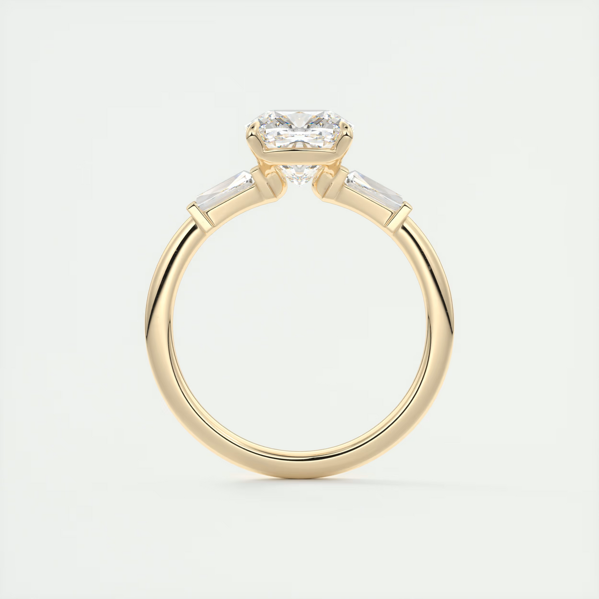 2 Carat Cushion Plunge Three-Stone Engagement Ring