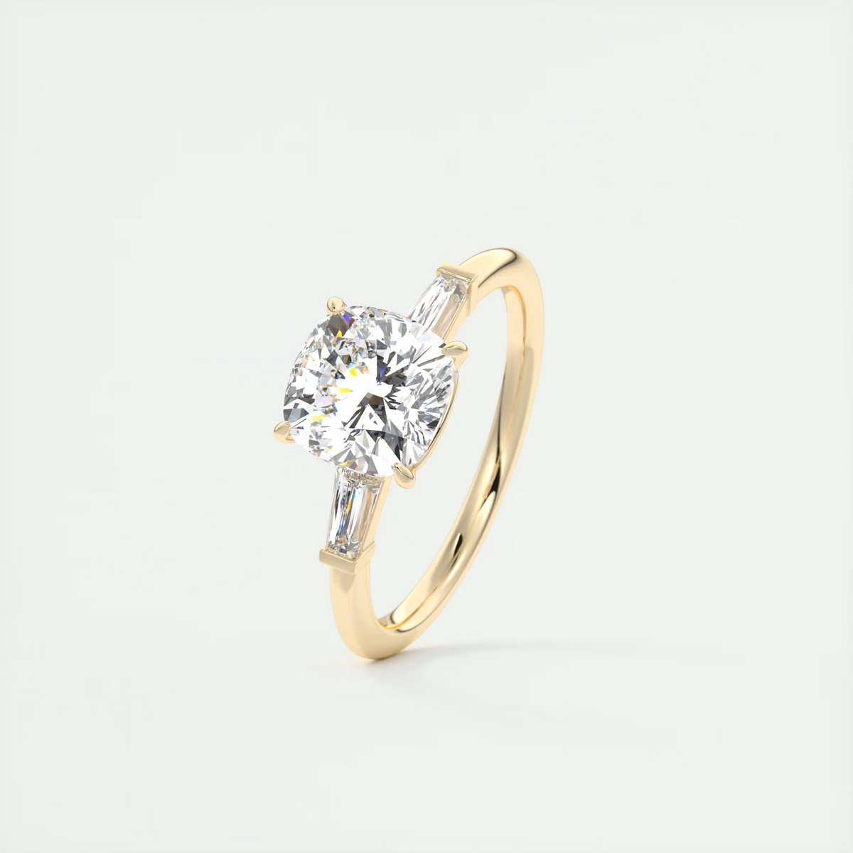 2 Carat Cushion Plunge Three-Stone Engagement Ring