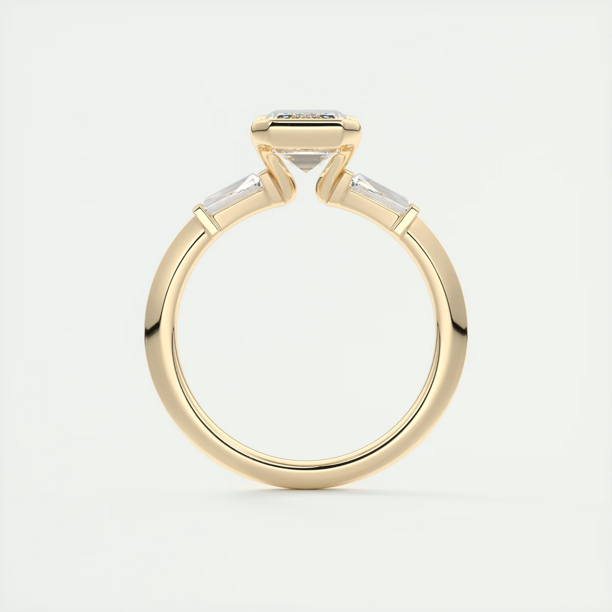 2 Carat Emerald Cut Half Bezel Three-Stone Engagement Ring