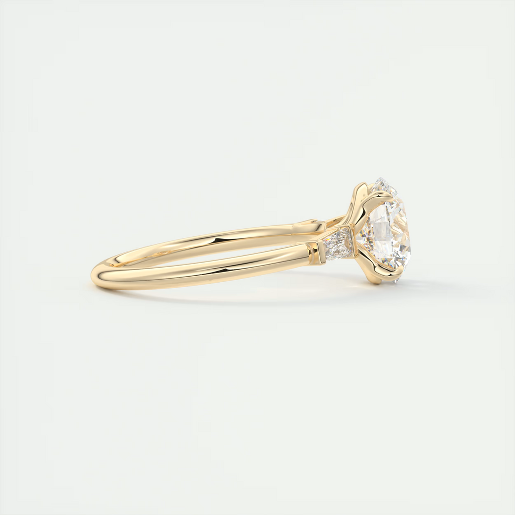 2 Carat Round Plunge Three-Stone Engagement Ring with Baguettes