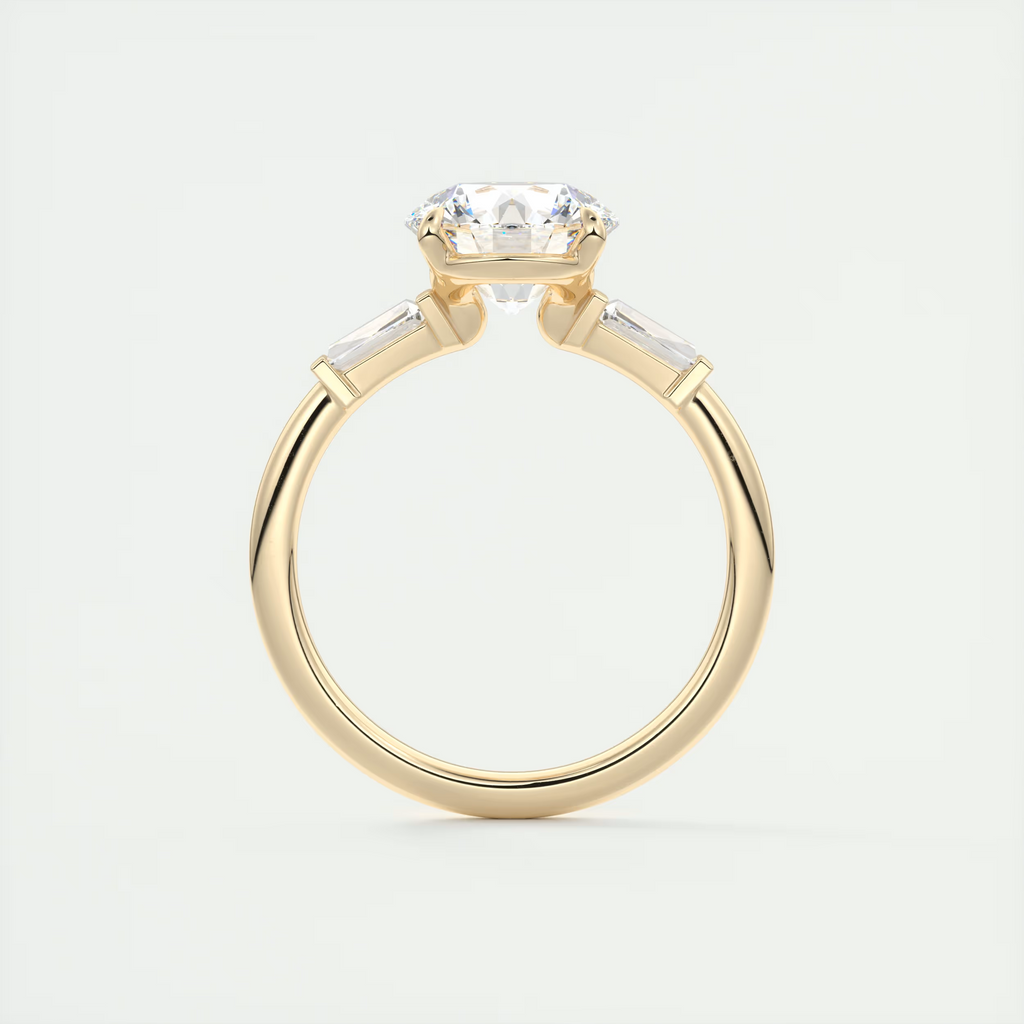 2 Carat Round Plunge Three-Stone Engagement Ring with Baguettes