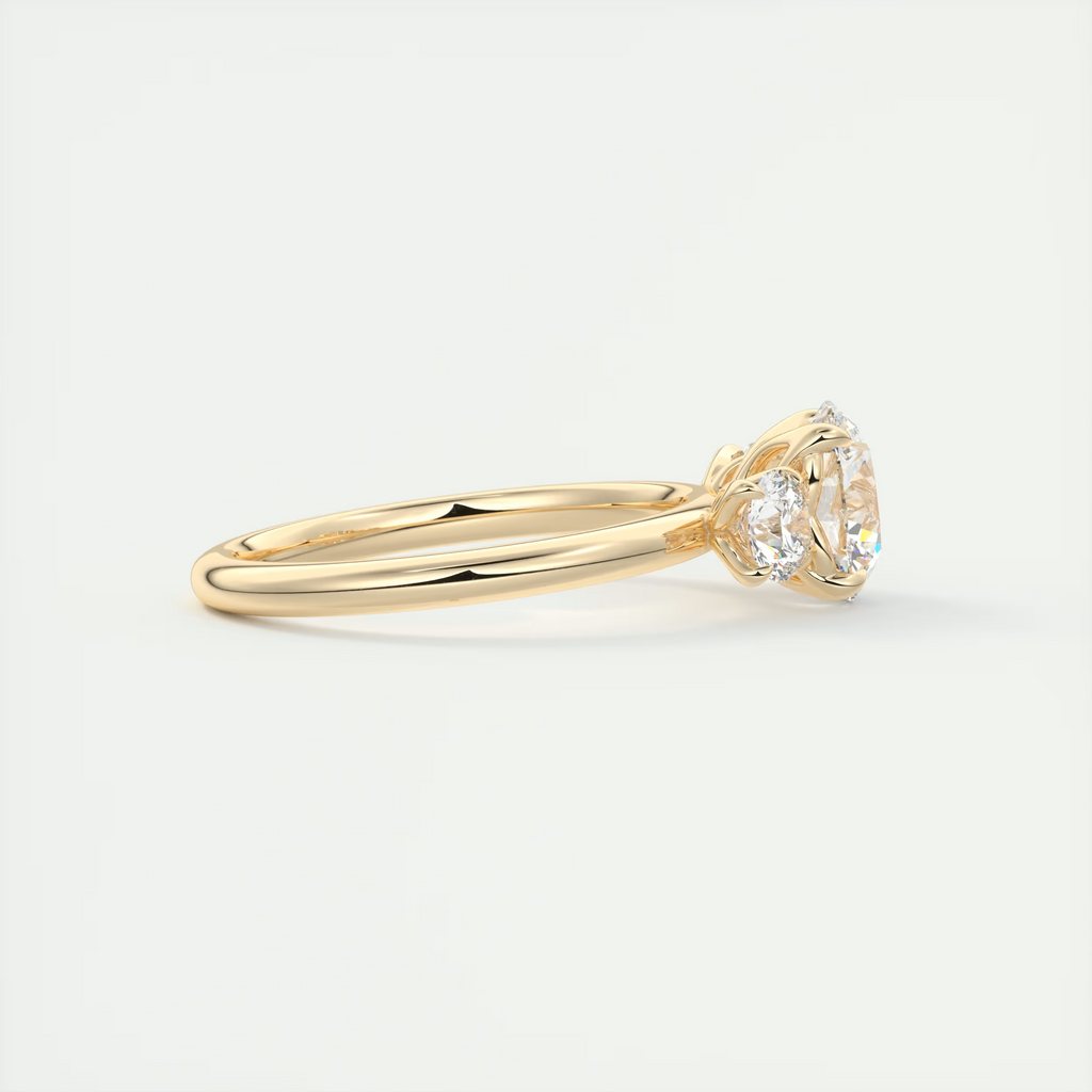 1.5 Carat Round Petal Floral Three-Stone Engagement Ring