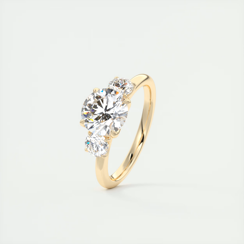 1.5 Carat Round Petal Floral Three-Stone Engagement Ring