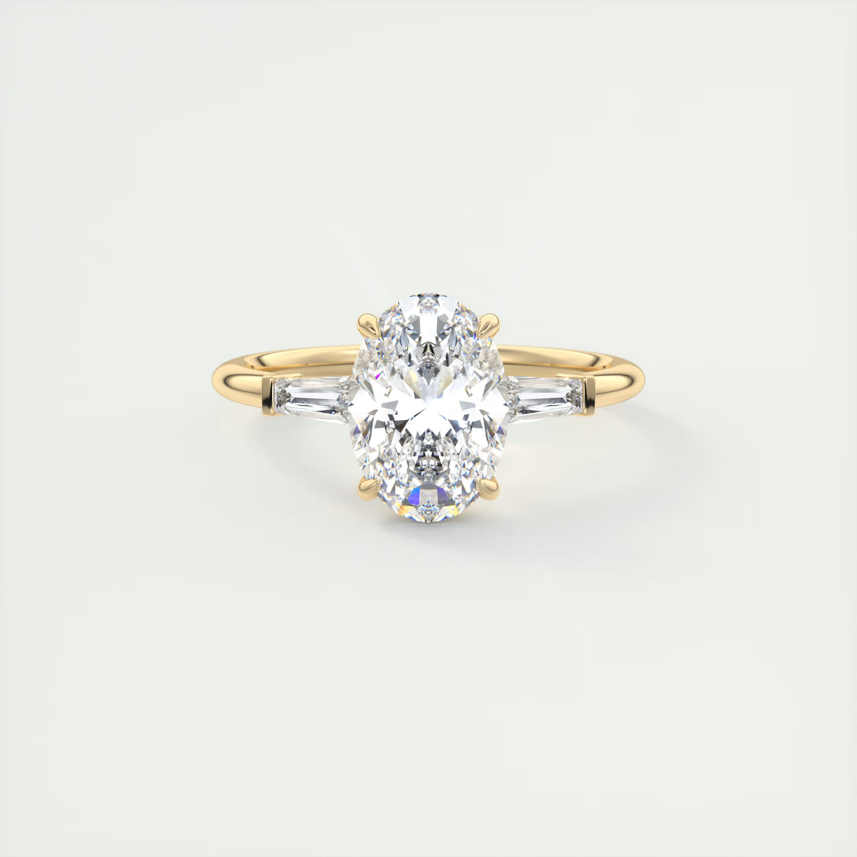 2 Carat Oval Plunge Three-Stone Engagement Ring