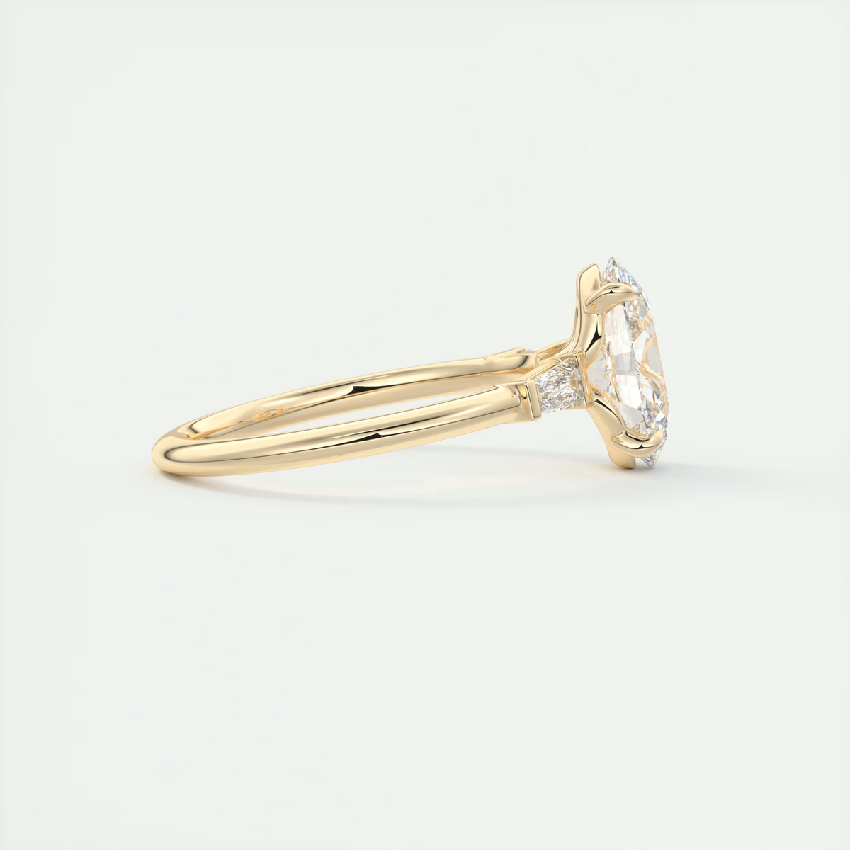 2 Carat Oval Plunge Three-Stone Engagement Ring