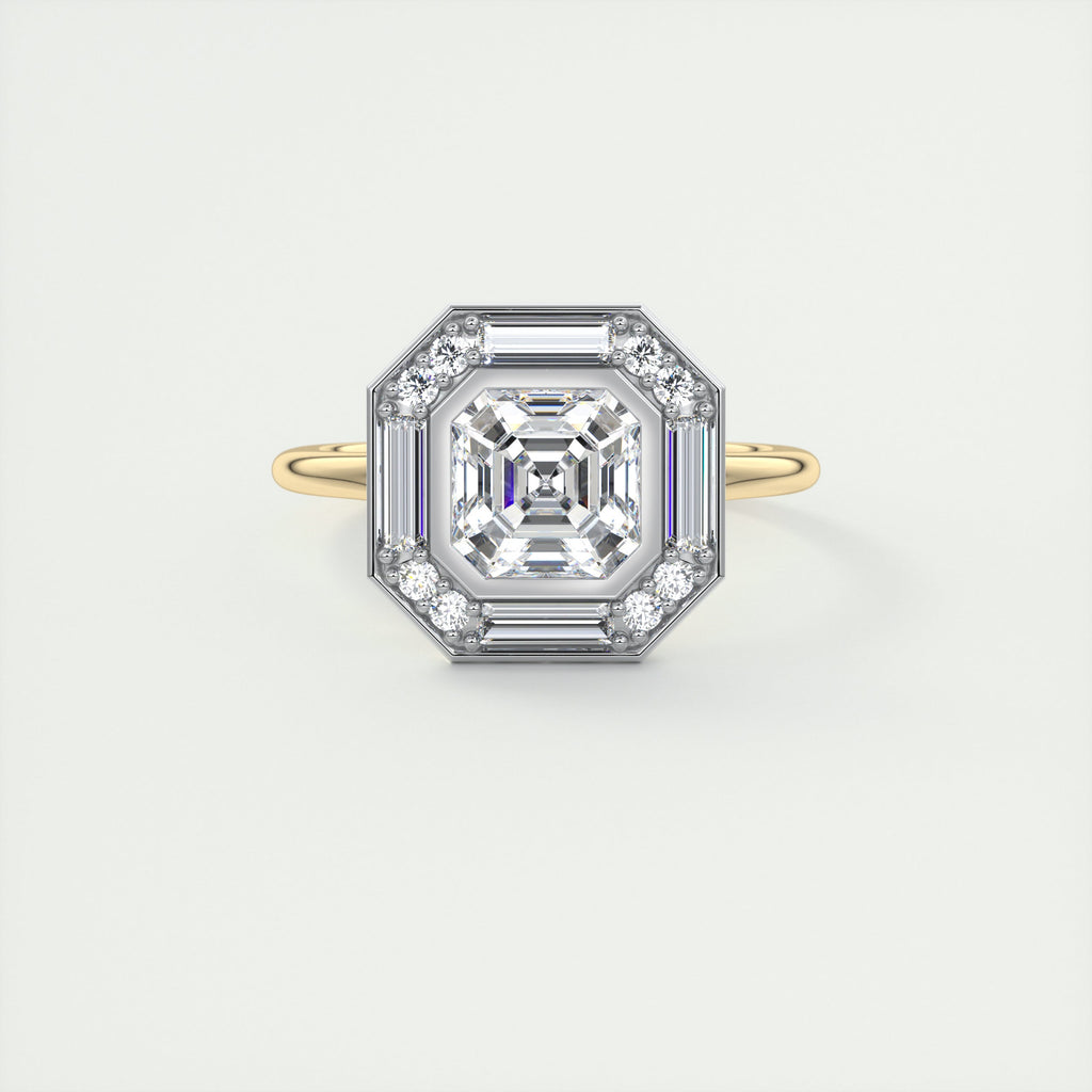 Glamour 2 Carat Asscher Center Baguette & Round Halo