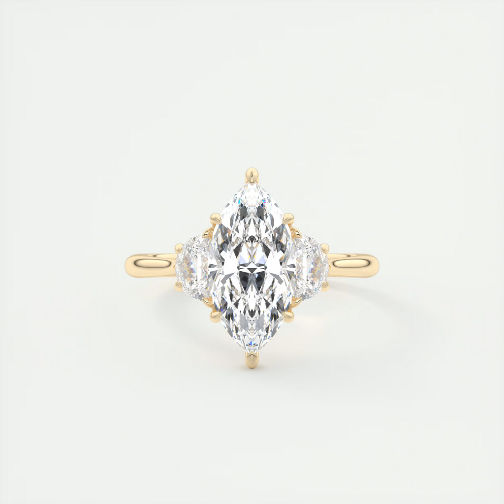 2 Carat Marquise Half Moon Three-Stone Engagement Ring