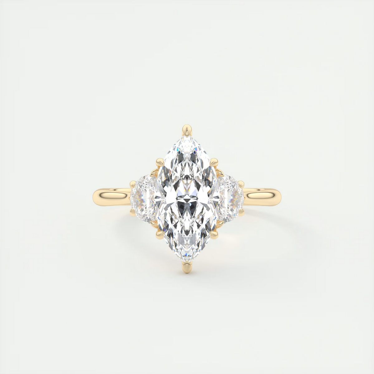 2 Carat Marquise Half Moon Three-Stone Engagement Ring