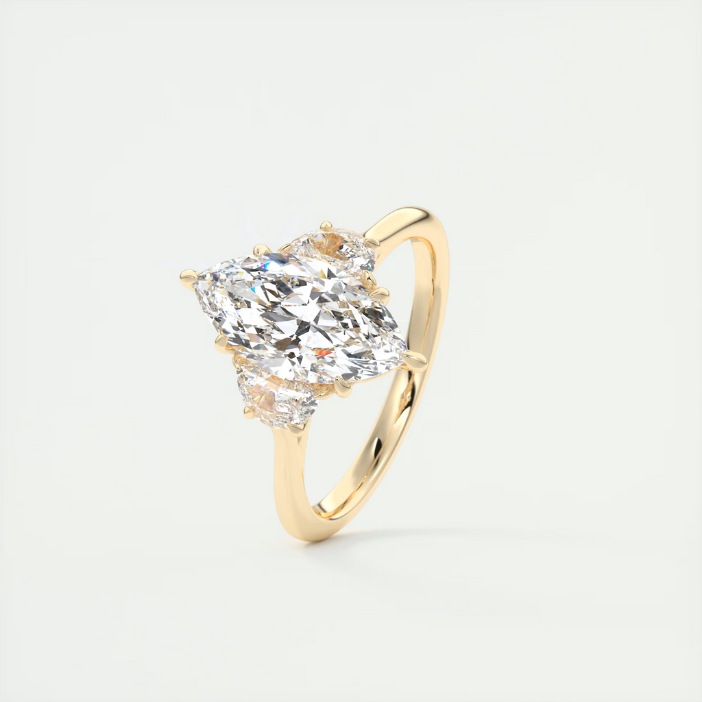 2 Carat Marquise Half Moon Three-Stone Engagement Ring