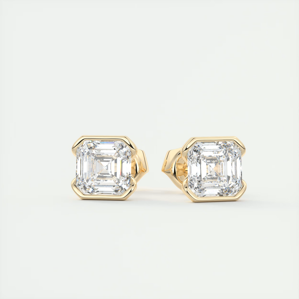 2 ct Asscher Half Bezel Diamond Studs