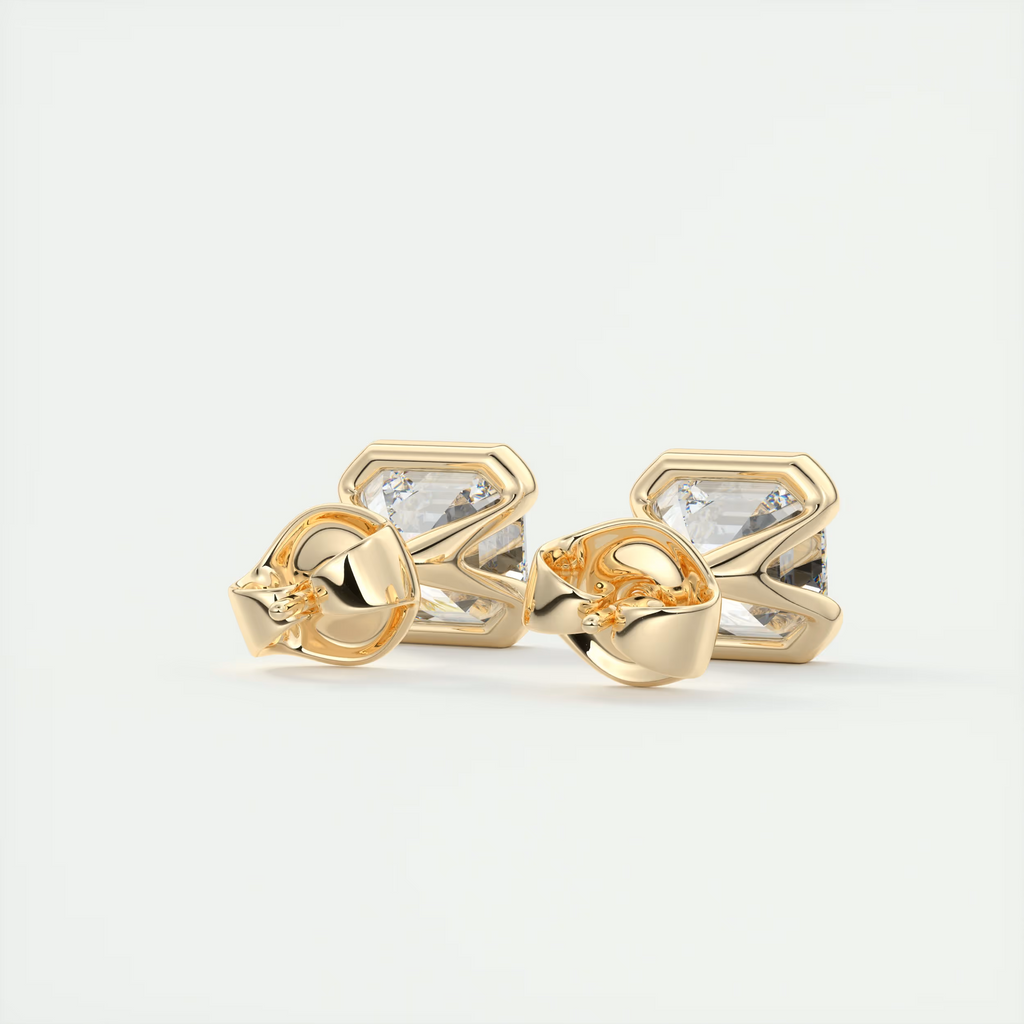 2 ct Asscher Half Bezel Diamond Studs