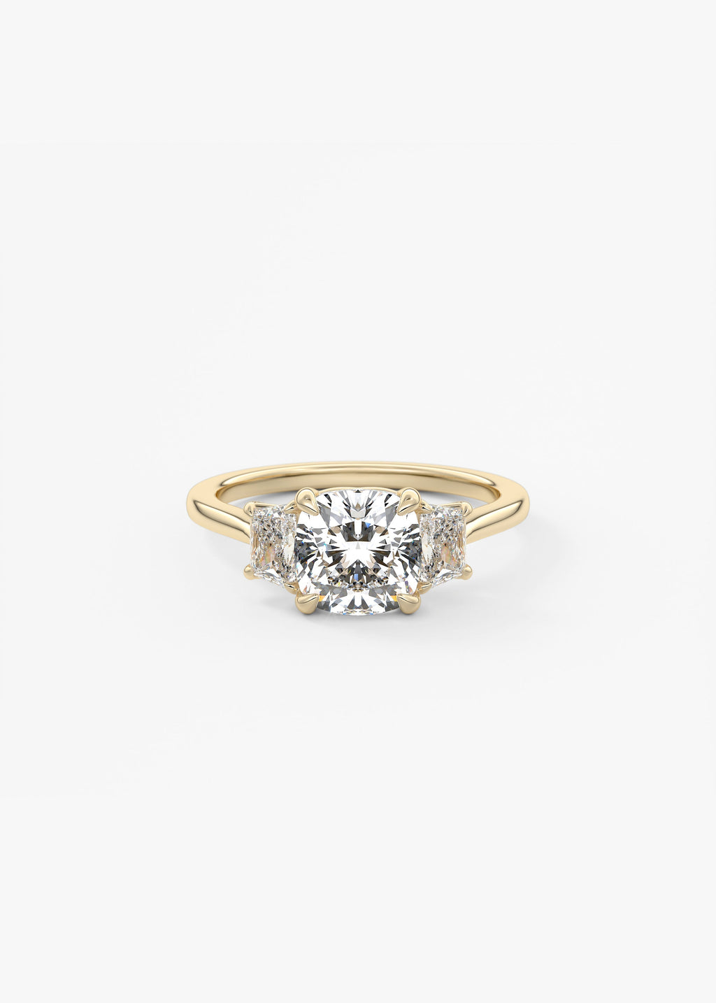 2 Carat Cushion Trapezoid Three-Stone Engagement Ring