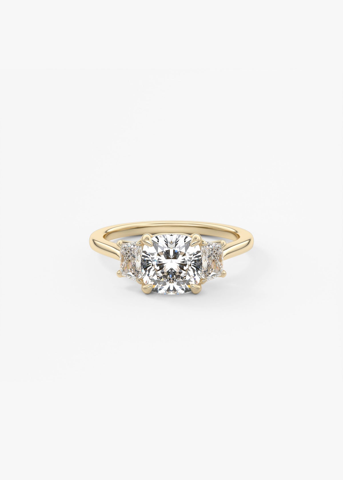 2 Carat Cushion Trapezoid Three-Stone Engagement Ring