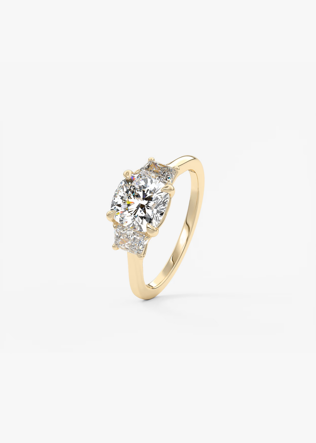 2 Carat Cushion Trapezoid Three-Stone Engagement Ring