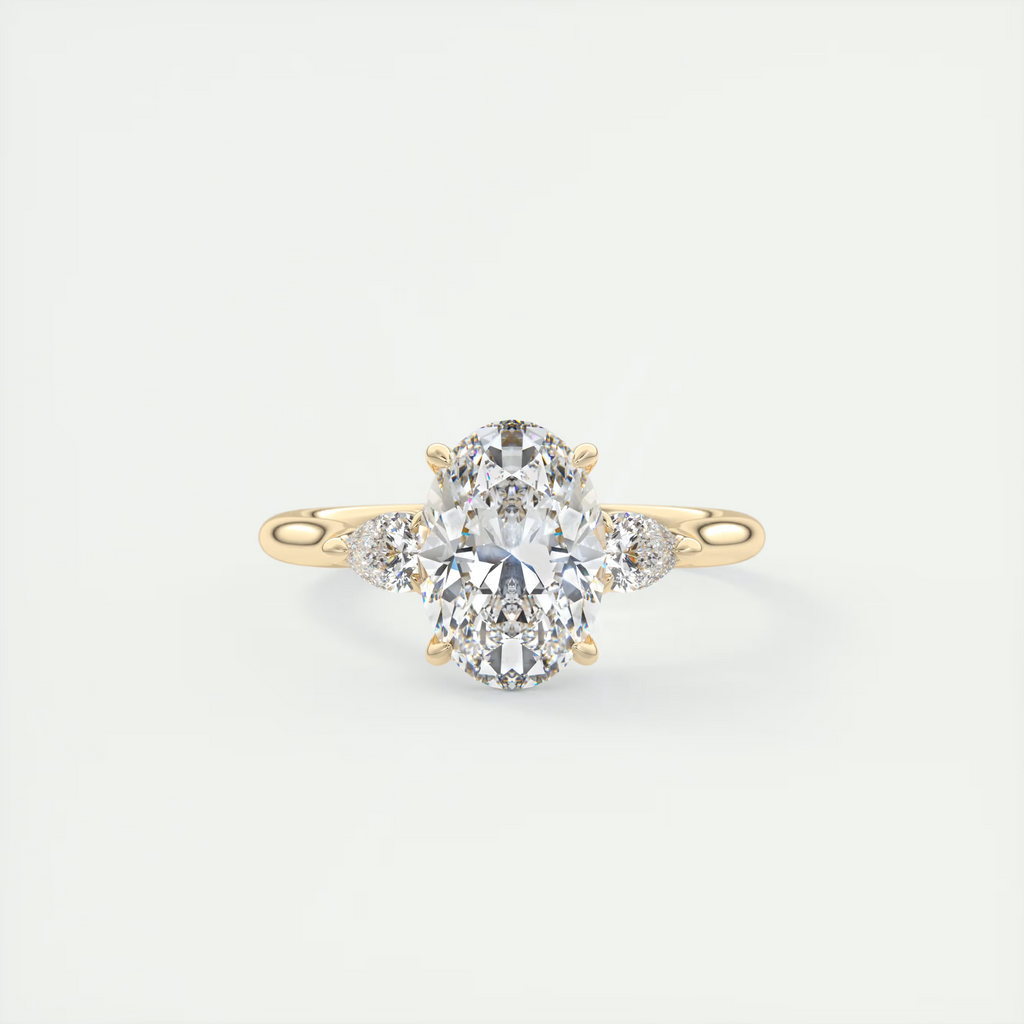 2 Carat Oval Cathedral Three-Stone Engagement Ring