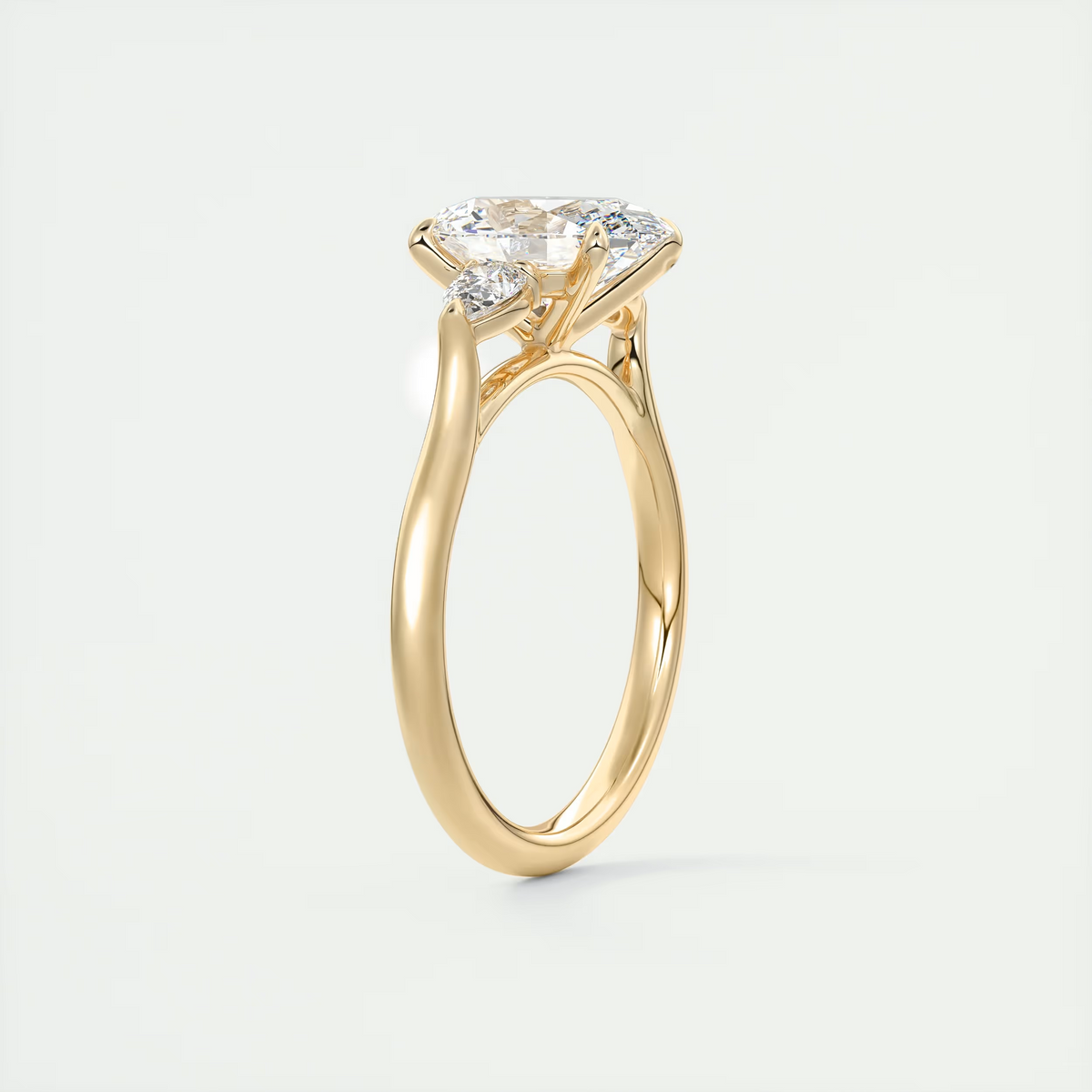 2 Carat Oval Cathedral Three-Stone Engagement Ring