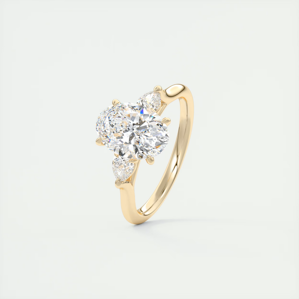 2 Carat Oval Cathedral Three-Stone Engagement Ring