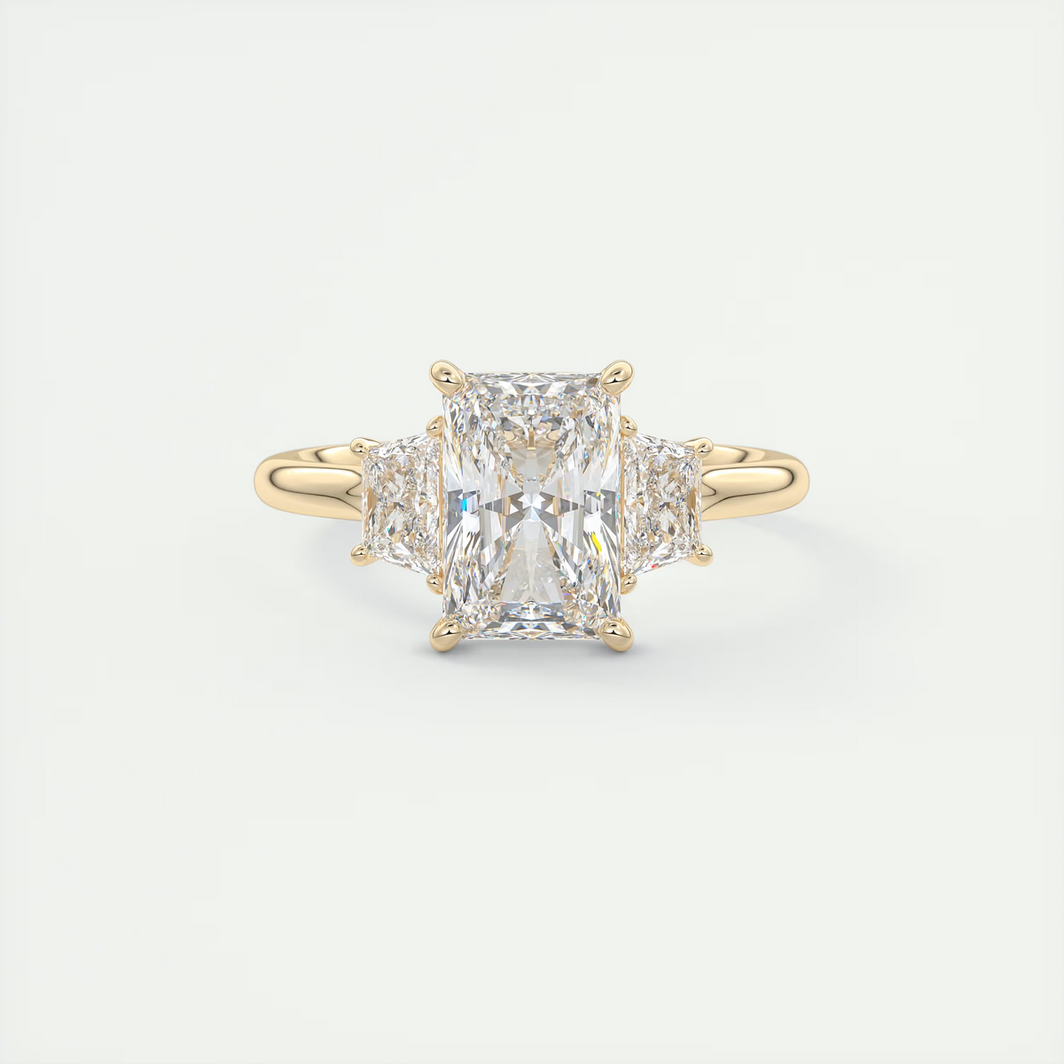 2 Carat Radiant Plunge Three-Stone Engagement Ring