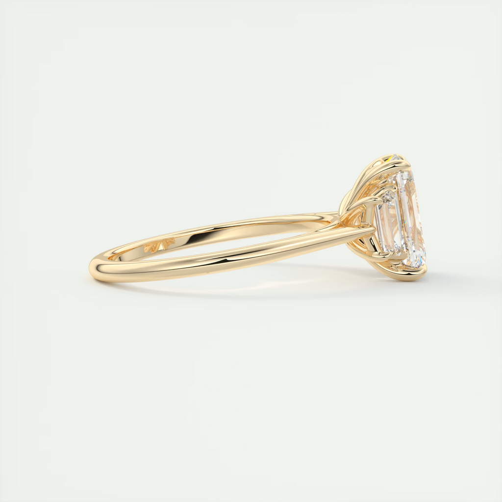 2 Carat Emerald Cut Trapezoid Three-Stone Engagement Ring