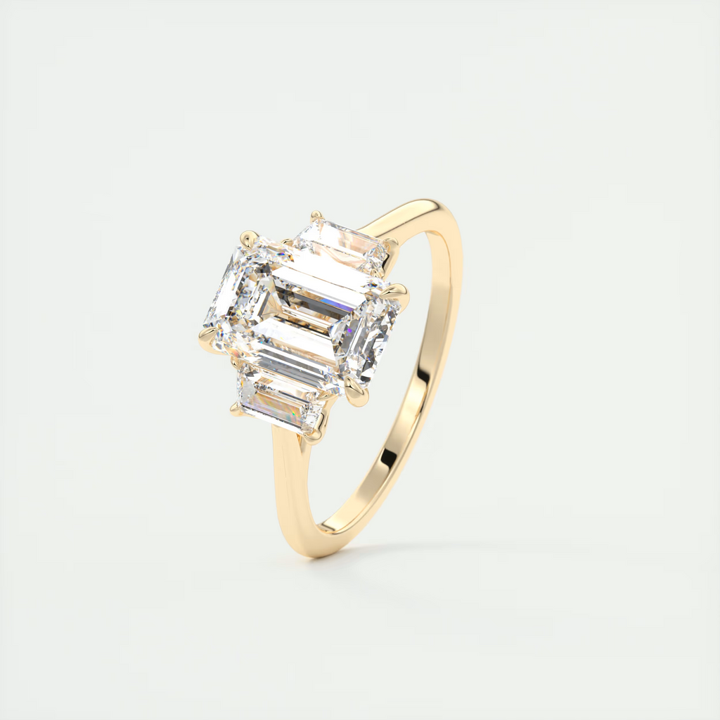 2 Carat Emerald Cut Trapezoid Three-Stone Engagement Ring