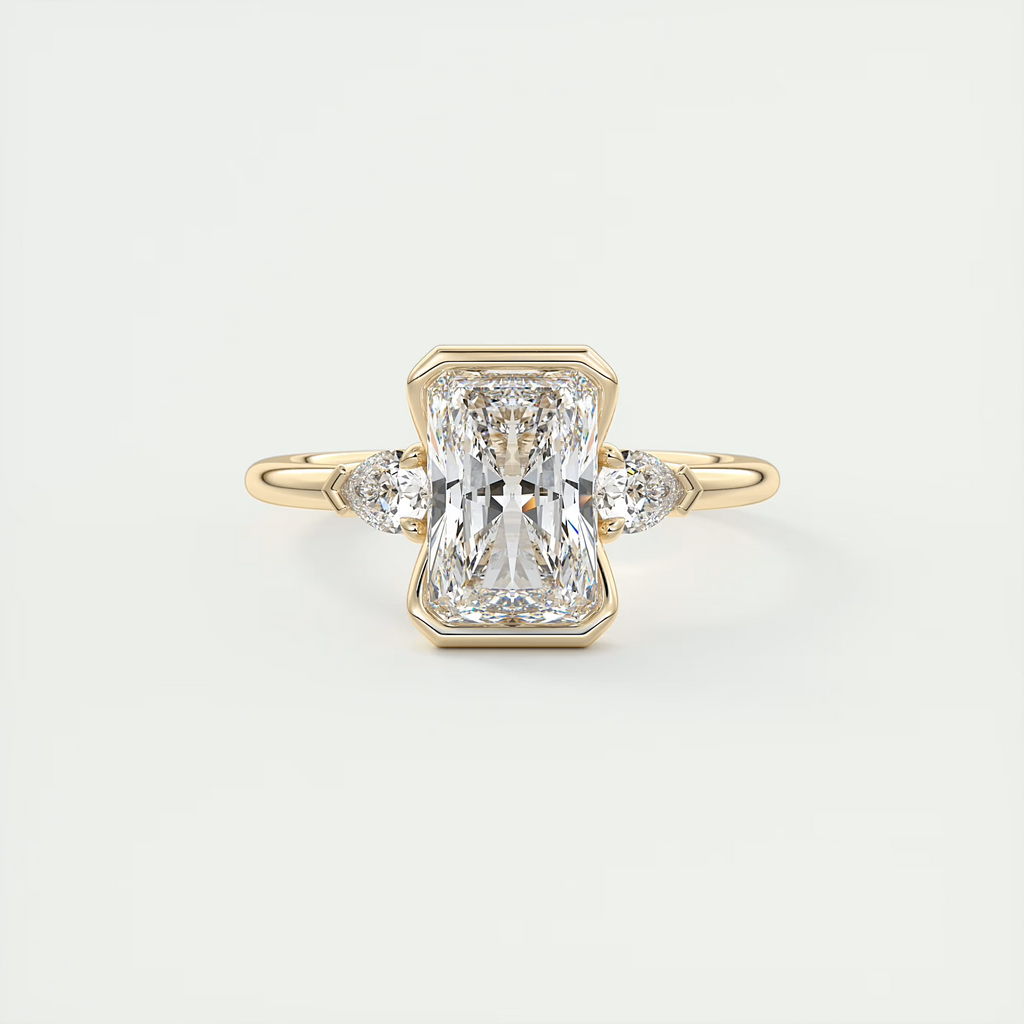 2 Carat Radiant Clutch Three-Stone Engagement Ring