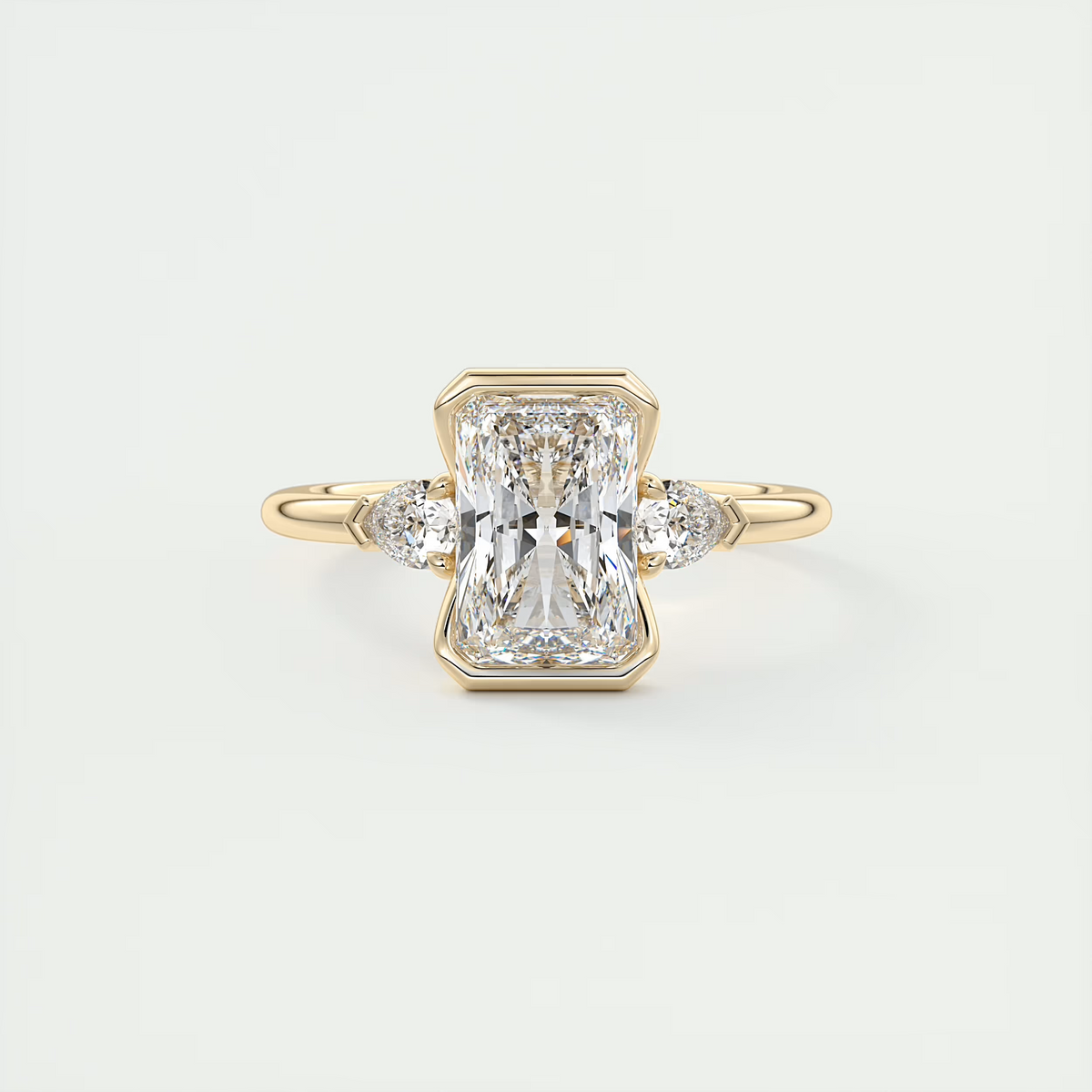 2 Carat Radiant Clutch Three-Stone Engagement Ring