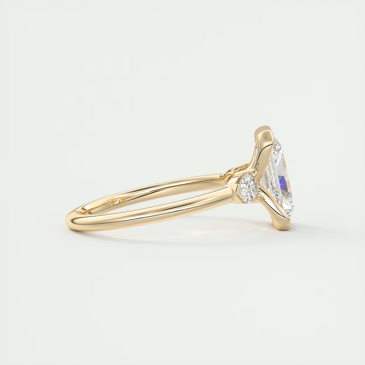 2 Carat Radiant Clutch Three-Stone Engagement Ring