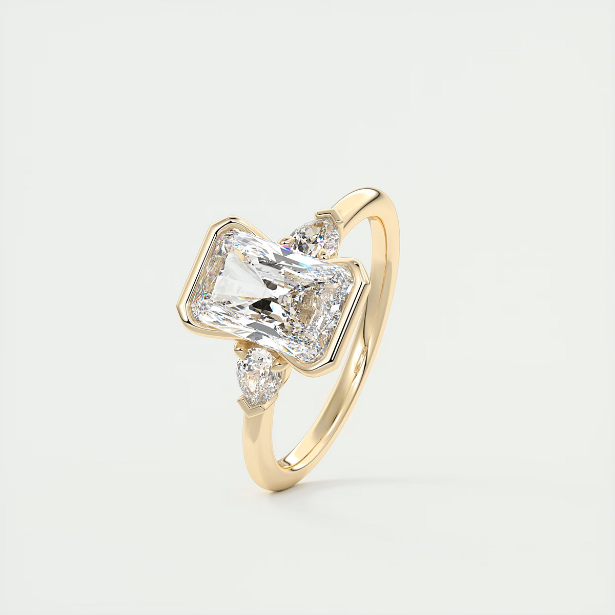 2 Carat Radiant Clutch Three-Stone Engagement Ring