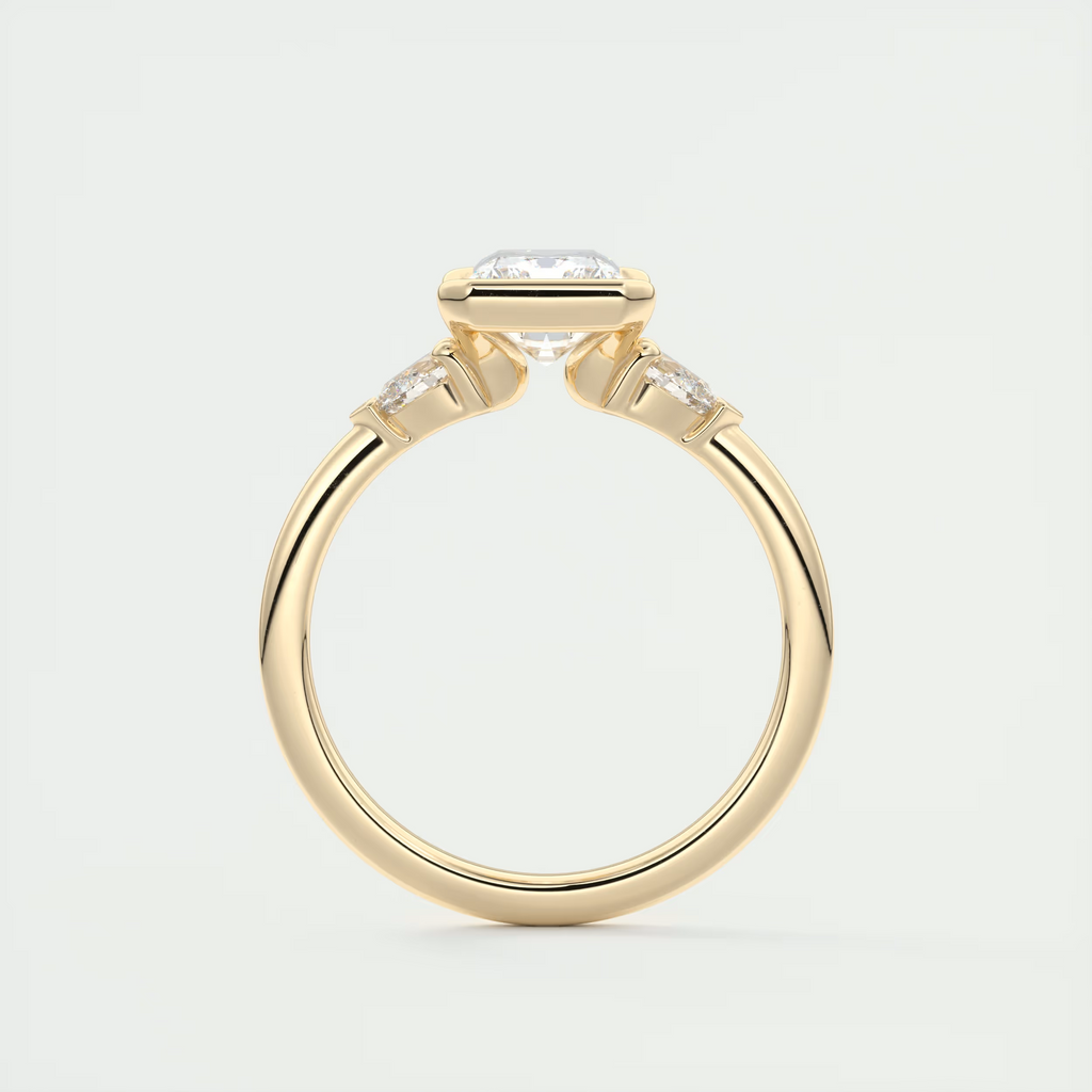 2 Carat Radiant Clutch Three-Stone Engagement Ring
