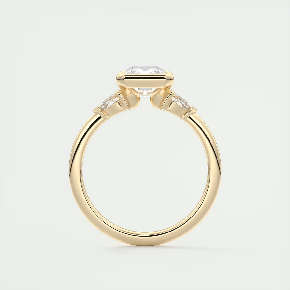 2 Carat Radiant Clutch Three-Stone Engagement Ring