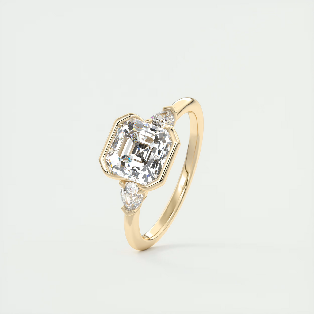 2 Carat Asscher Clutch Three-Stone Engagement Ring