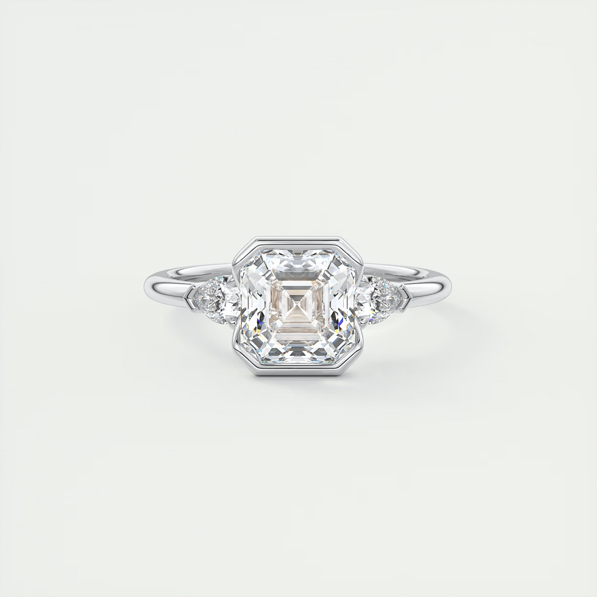 2 Carat Asscher Clutch Three-Stone Engagement Ring - White Gold