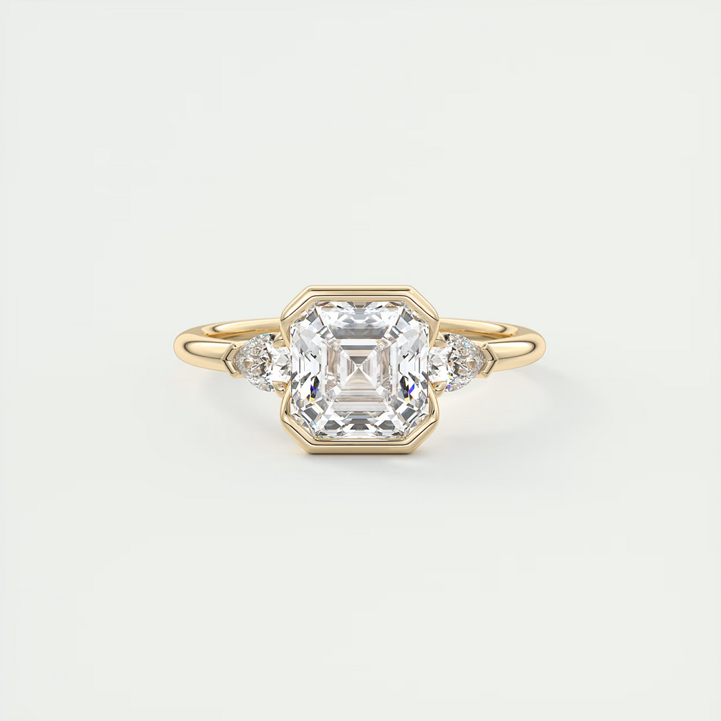 2 Carat Asscher Clutch Three-Stone Engagement Ring
