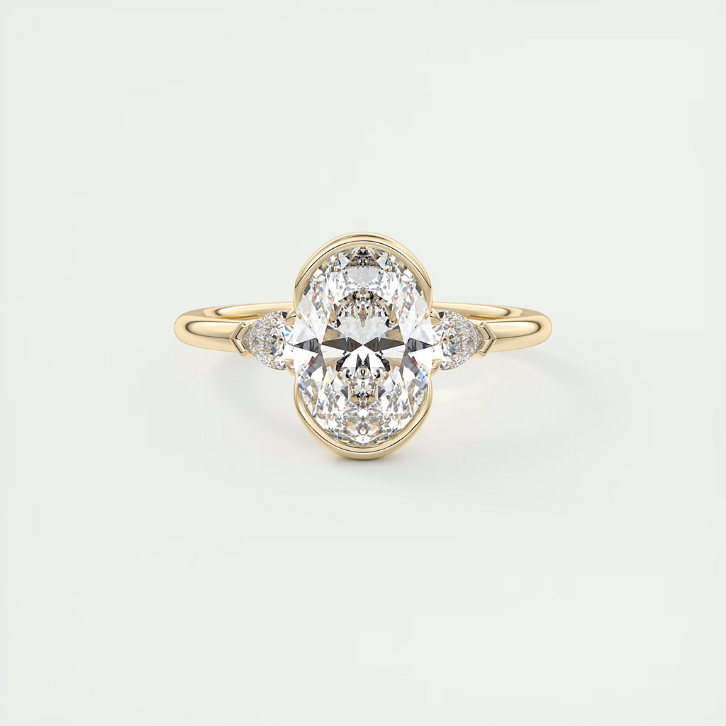 2 Carat Oval Clutch Three-Stone Engagement Ring