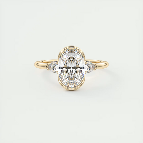 2 Carat Oval Clutch Three-Stone Engagement Ring