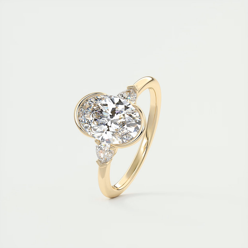 2 Carat Oval Clutch Three-Stone Engagement Ring