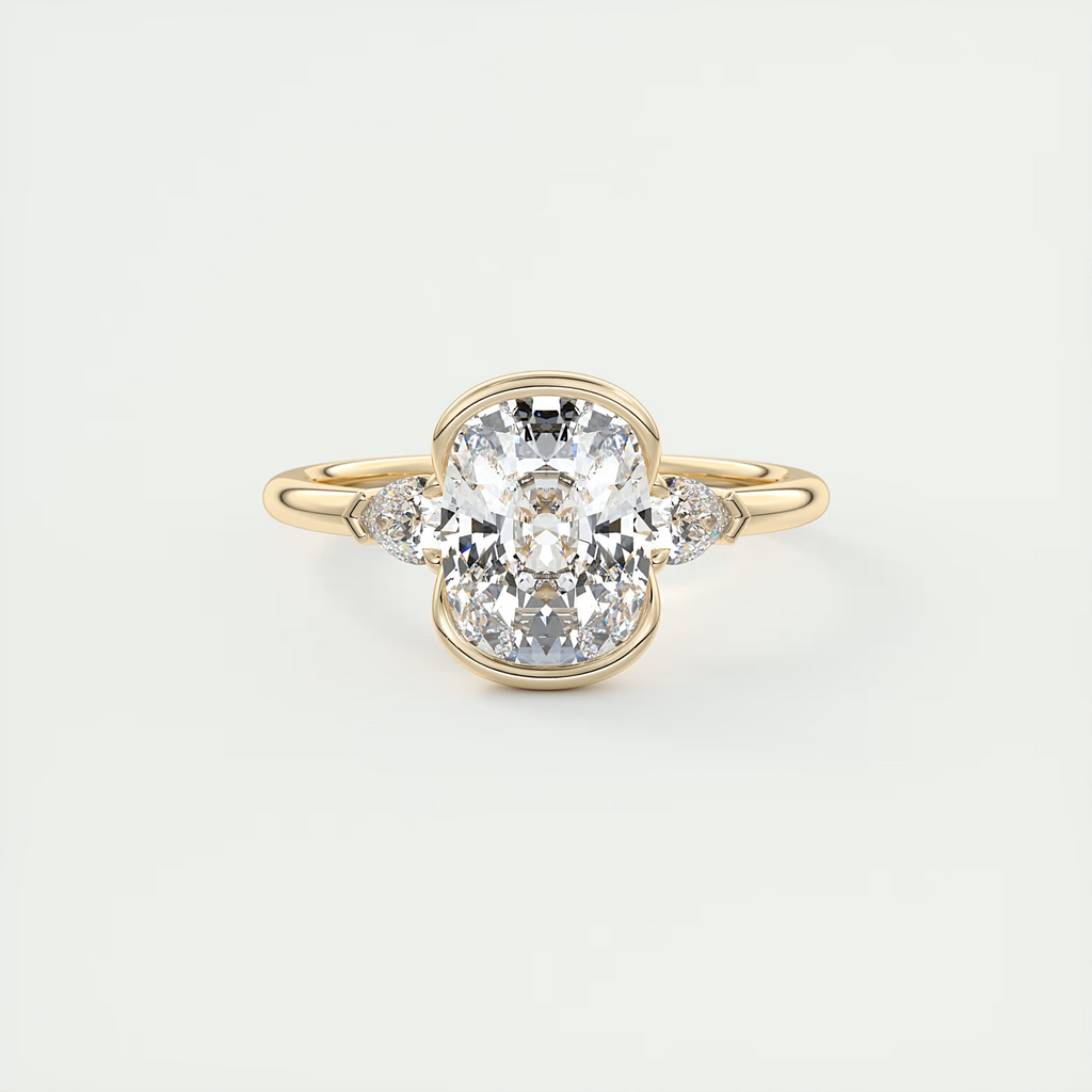 2 Carat Elongated Cushion Clutch Three-Stone Engagement Ring