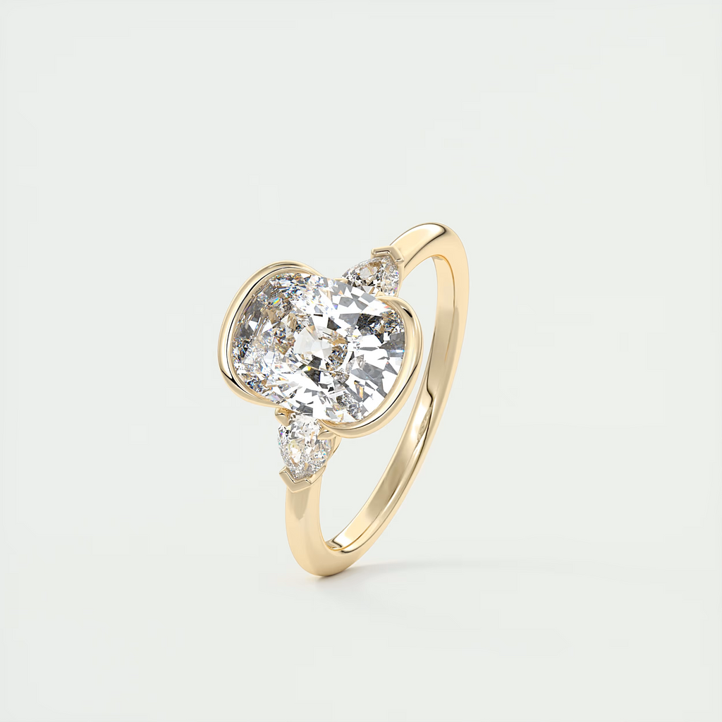 2 Carat Elongated Cushion Clutch Three-Stone Engagement Ring