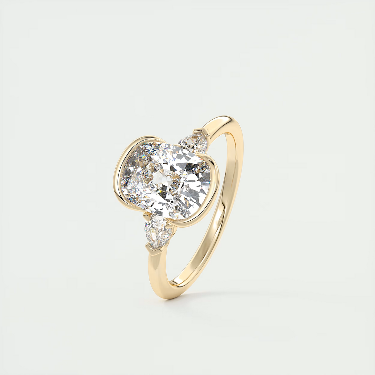 2 Carat Elongated Cushion Clutch Three-Stone Engagement Ring