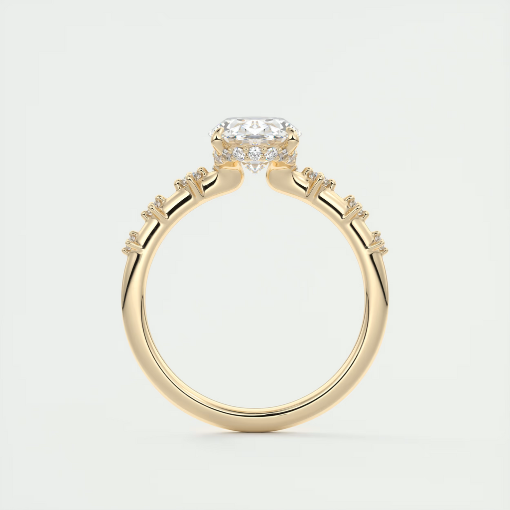 Shank 2 Carat Dainty Oval Solitaire with Hidden Halo