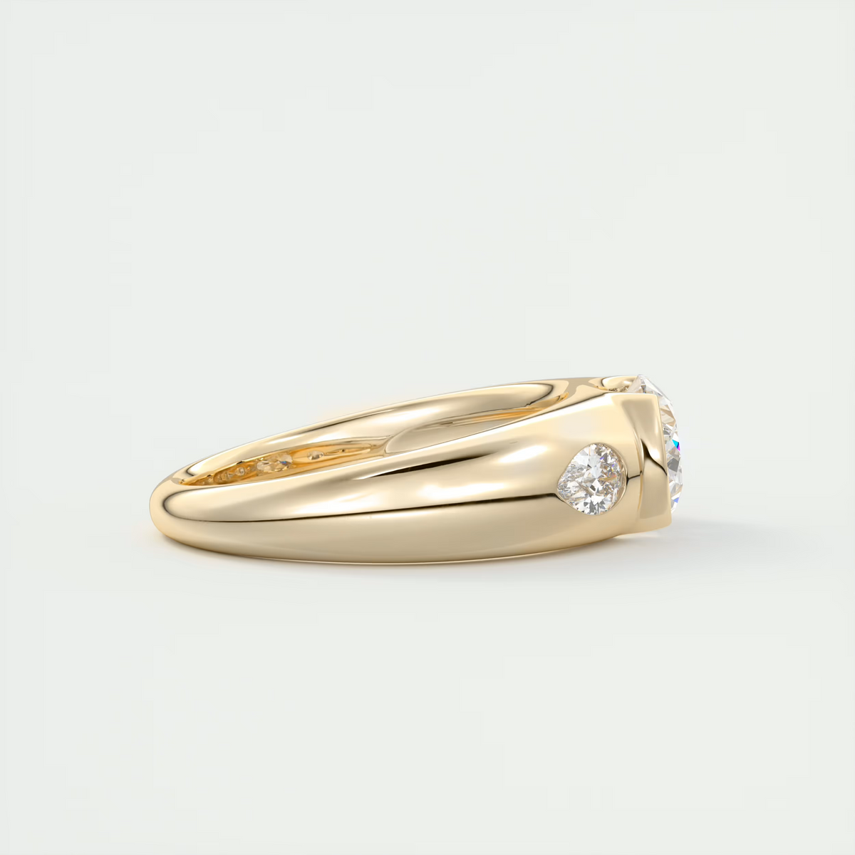 1.5 Carat Oval Chunky Half Bezel Three-Stone Ring
