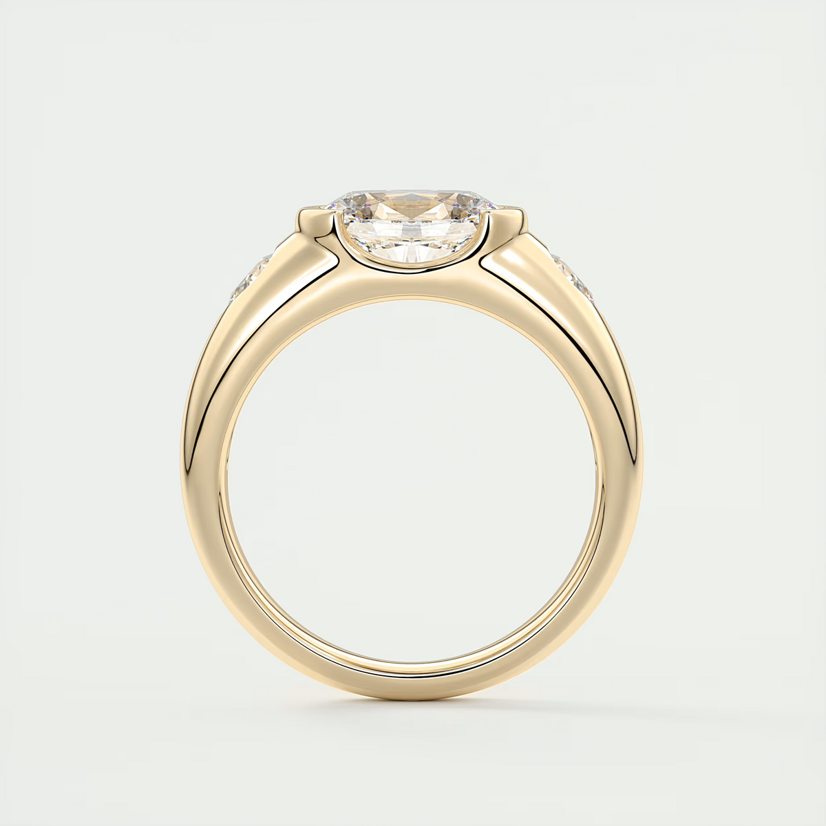 1.5 Carat Oval Chunky Half Bezel Three-Stone Ring