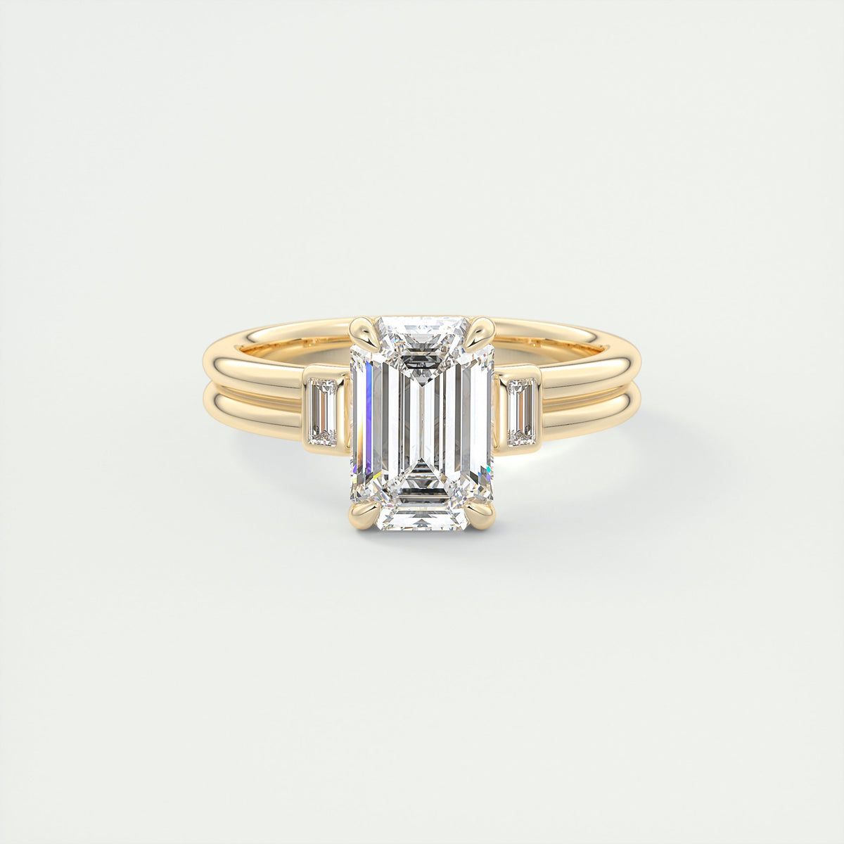 2 Carat Emerald Cut Baguette Three-Stone Engagement Ring