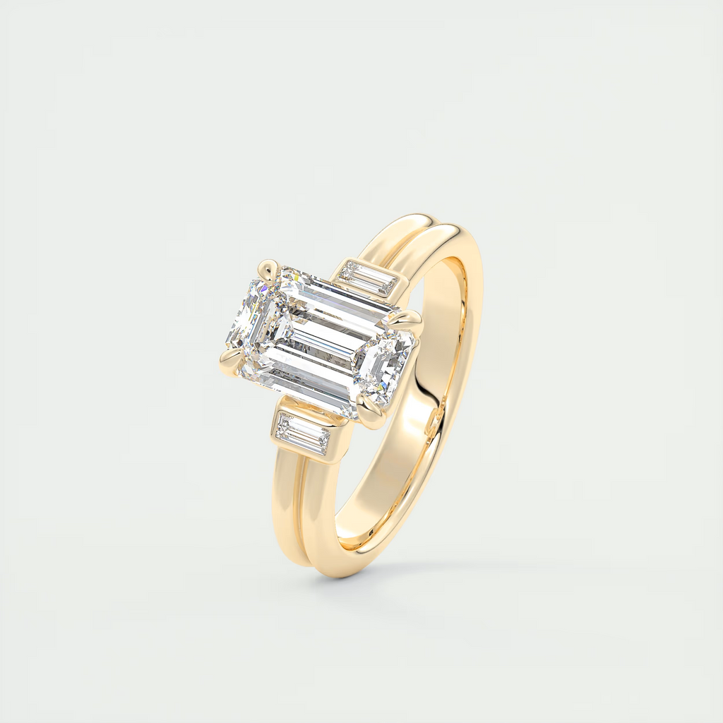 2 Carat Emerald Cut Baguette Three-Stone Engagement Ring