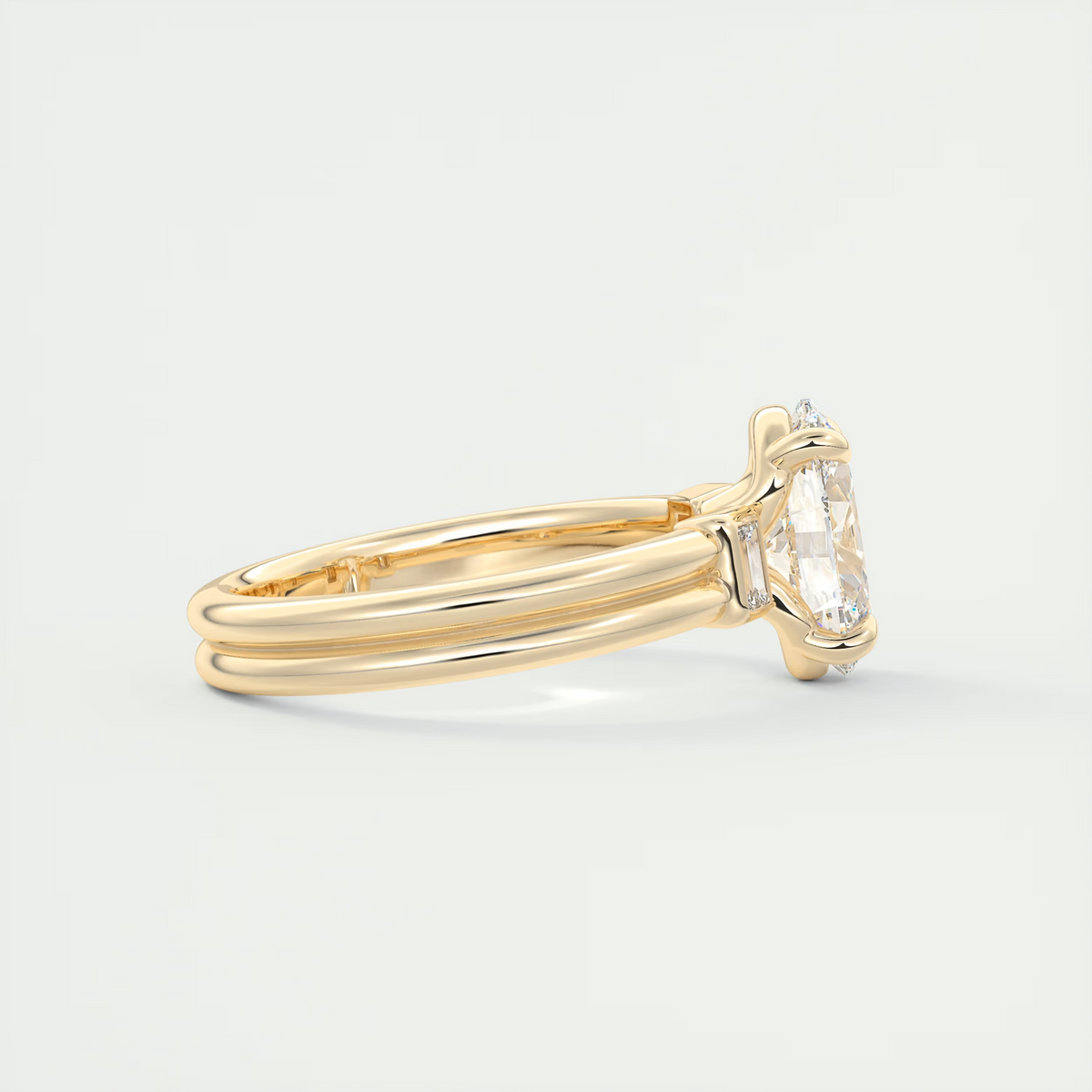 2 Carat Oval Three-Stone Engagement Ring with Tapered Baguettes