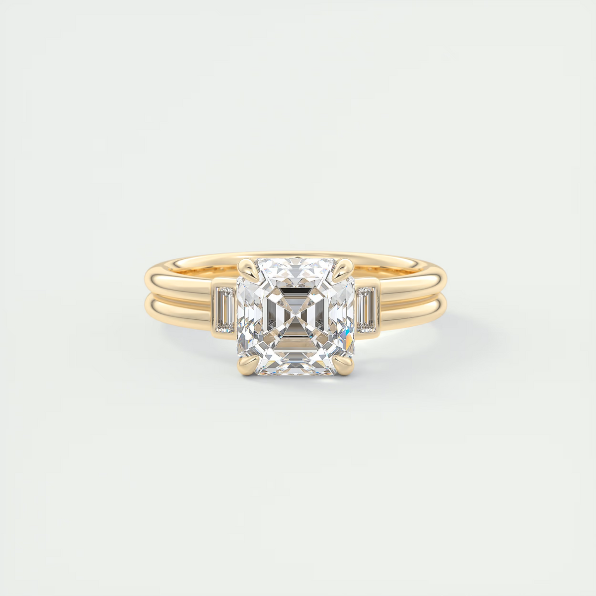 2 Carat Asscher Three-Stone Engagement Ring with Tapered Baguettes