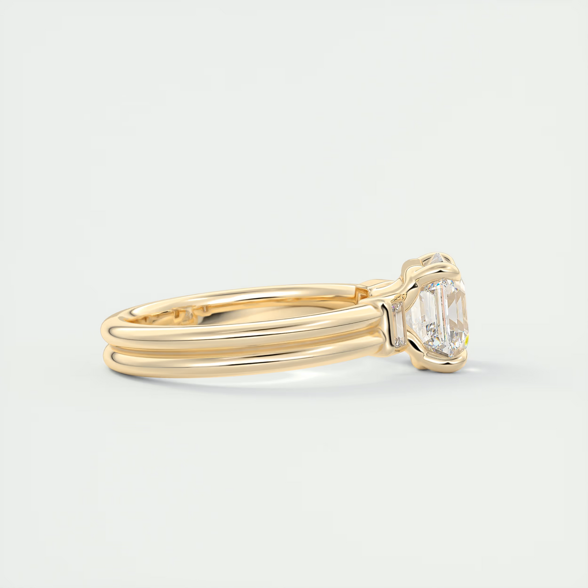 2 Carat Asscher Three-Stone Engagement Ring with Tapered Baguettes